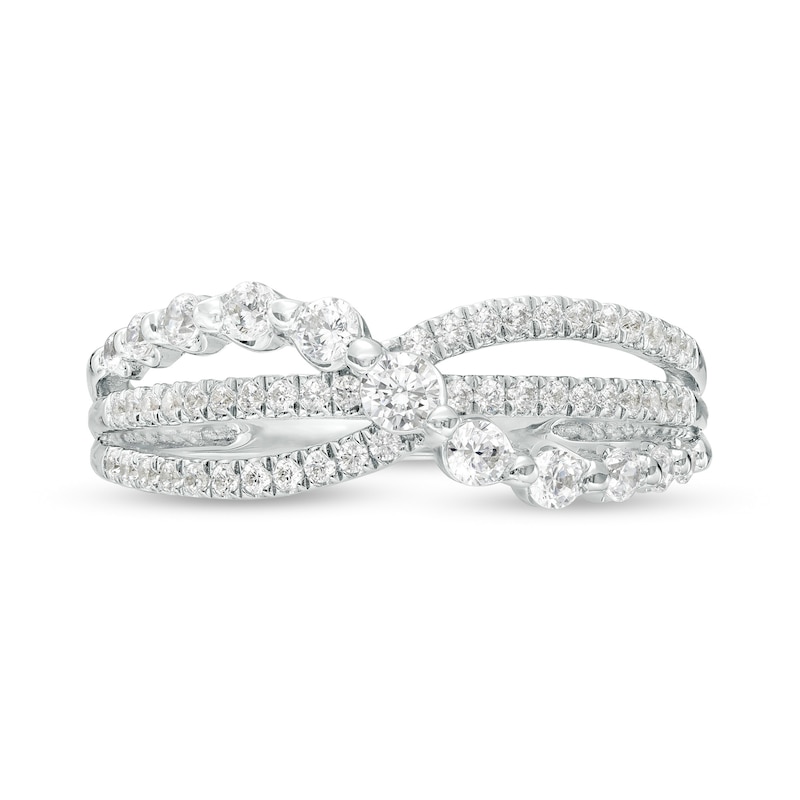 Main Image 3 of Marilyn Monroe™ Collection 1/2 CT. T.W. Diamond Triple Row Crossover Ring in 10K White Gold