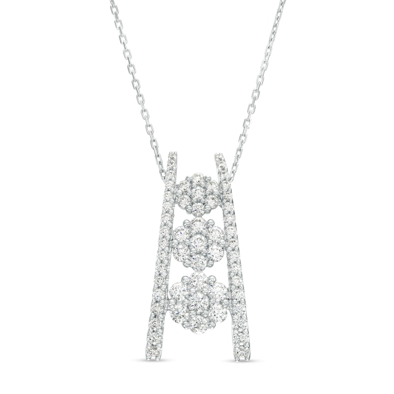 Main Image 1 of Marilyn Monroe™ Collection 3/4 CT. T.W. Journey Multi-Diamond Trio Ladder Pendant in 10K White Gold