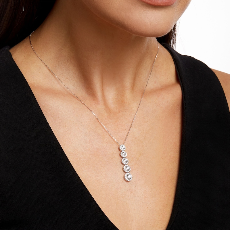 Main Image 3 of Marilyn Monroe™ Collection 1 CT. T.W. Journey Diamond Frame Five Stone Pendant in 10K White Gold