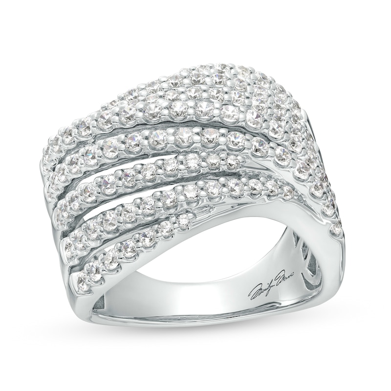 Main Image 1 of Marilyn Monroe™ Collection 1-1/2 CT. T.W. Diamond Wave Multi-Row Ring in 10K White Gold