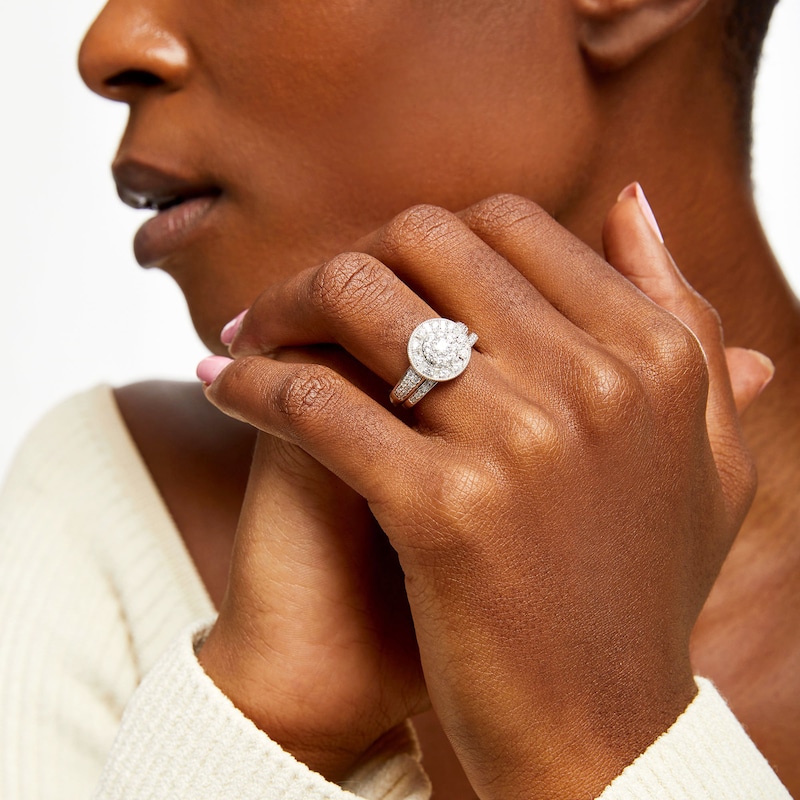 Main Image 2 of 1 CT. T.W. Multi-Diamond Alternating Baguette and Round Frame Bridal Set in 10K White Gold