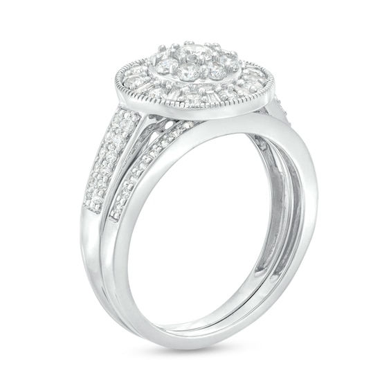 1 CT. T.w. Multi-Diamond Alternating Baguette and Round Frame Bridal Set in 10K White Gold