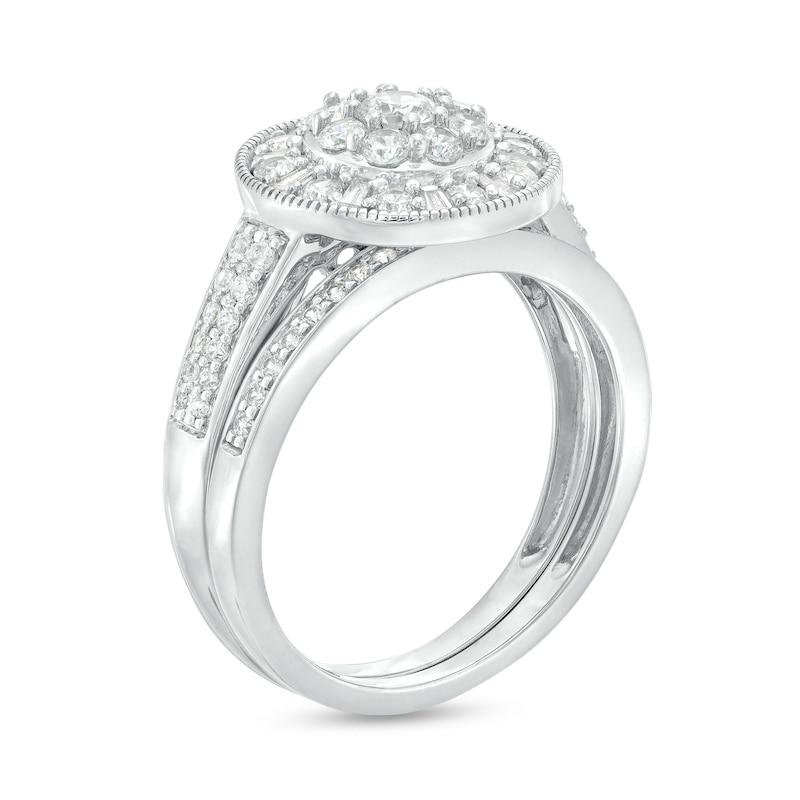 Main Image 3 of 1 CT. T.W. Multi-Diamond Alternating Baguette and Round Frame Bridal Set in 10K White Gold