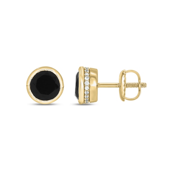 7.0mm Onyx and 1/5 CT. T.w. Diamond Sides Stud Earrings in 10K Gold