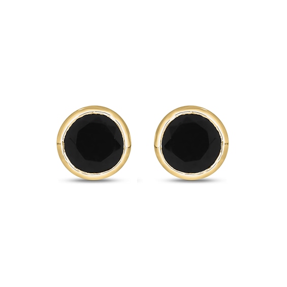 7.0mm Onyx and 1/5 CT. T.w. Diamond Sides Stud Earrings in 10K Gold