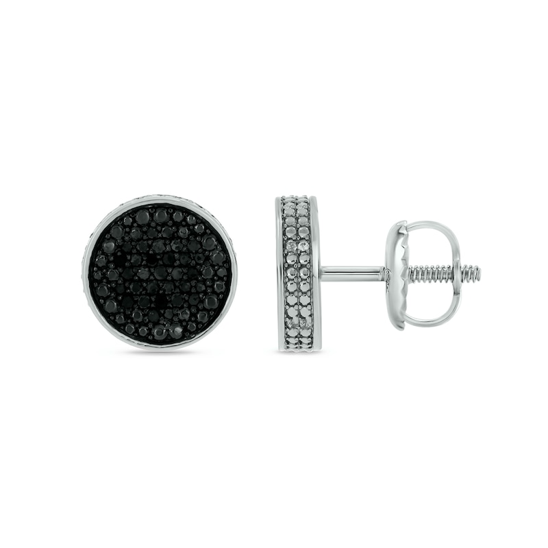 Main Image 1 of 1/3 CT. T.W. Black and White Multi-Diamond Frame Stacked Stud Earrings in Sterling Silver