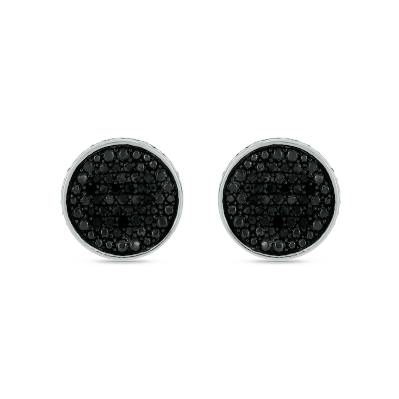 Main Image 2 of 1/3 CT. T.W. Black and White Multi-Diamond Frame Stacked Stud Earrings in Sterling Silver