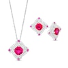 Thumbnail Image 1 of Cushion-Cut Lab-Created Ruby and White Lab-Created Sapphire Double Frame Spiral Two Piece Set in Sterling Silver
