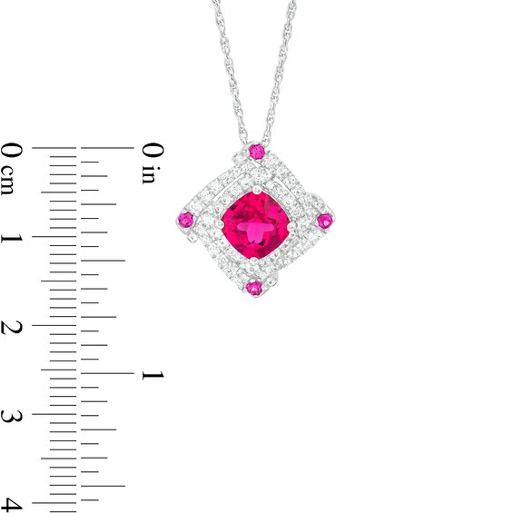 Cushion-Cut Lab-Created Ruby and White Lab-Created Sapphire Double Frame Spiral Two Piece Set in Sterling Silver