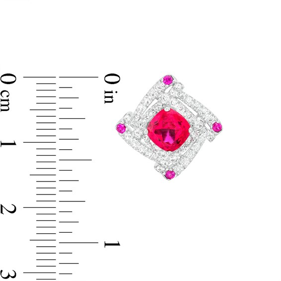 Cushion-Cut Lab-Created Ruby and White Lab-Created Sapphire Double Frame Spiral Two Piece Set in Sterling Silver