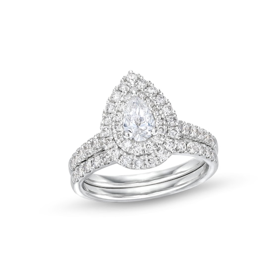 1-1/2 CT. T.w. Pear-Shaped Diamond Frame Bridal Set in 14K White Gold (I/I1)