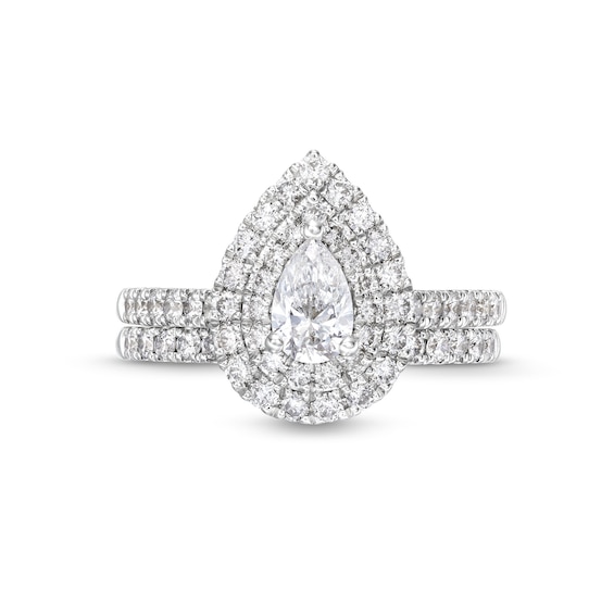 1-1/2 CT. T.w. Pear-Shaped Diamond Frame Bridal Set in 14K White Gold (I/I1)