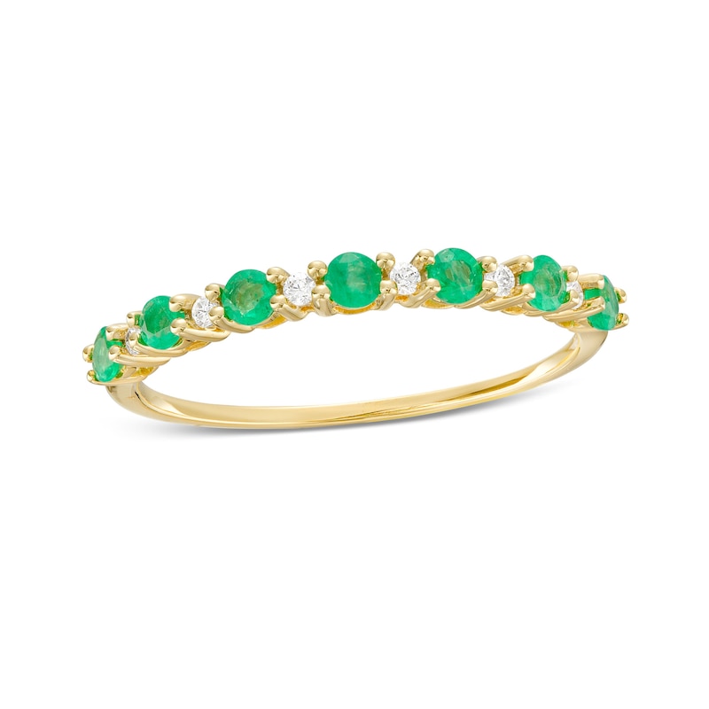 Main Image 1 of Emerald and 1/20 CT. T.W. Diamond Alternating Band in 10K Gold