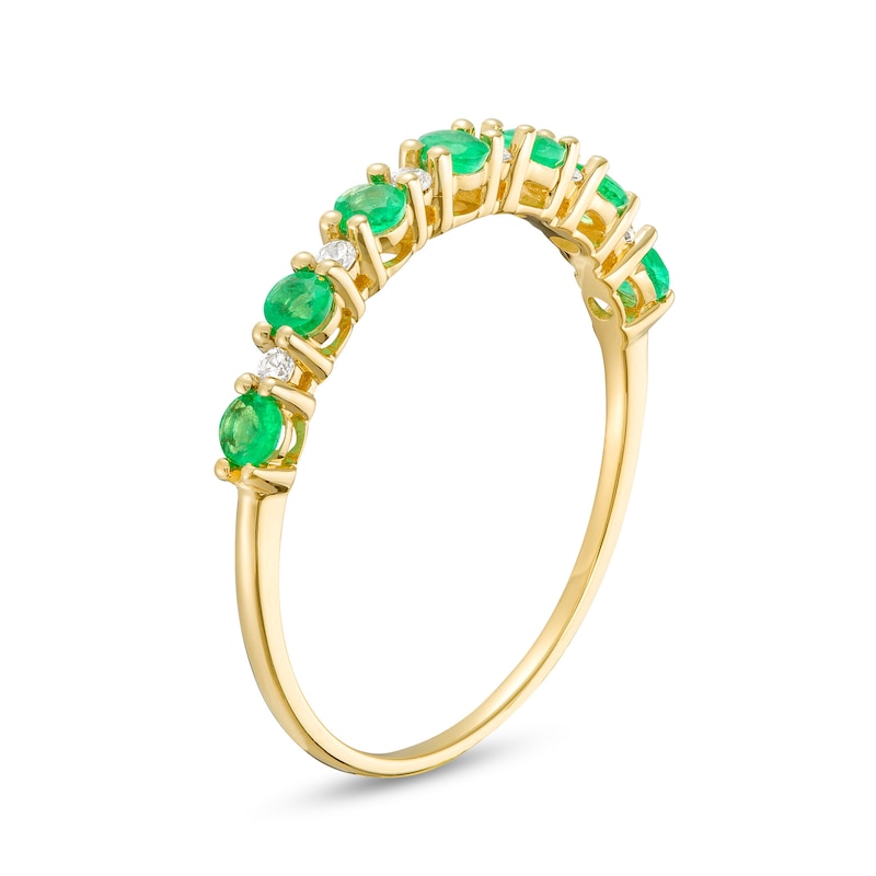Main Image 3 of Emerald and 1/20 CT. T.W. Diamond Alternating Band in 10K Gold
