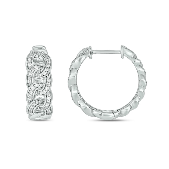1/3 CT. T.w. Diamond Curb Link Huggie Hoop Earrings in Sterling Silver