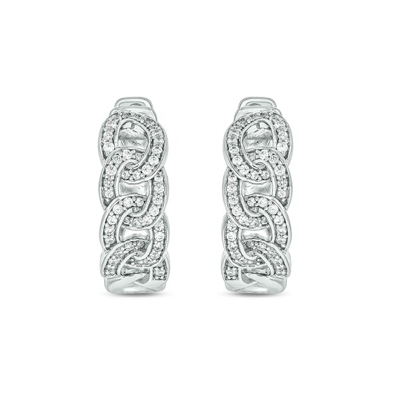 Men's 1/3 CT. T.w. Diamond Curb Link Huggie Hoop Earrings in Sterling Silver