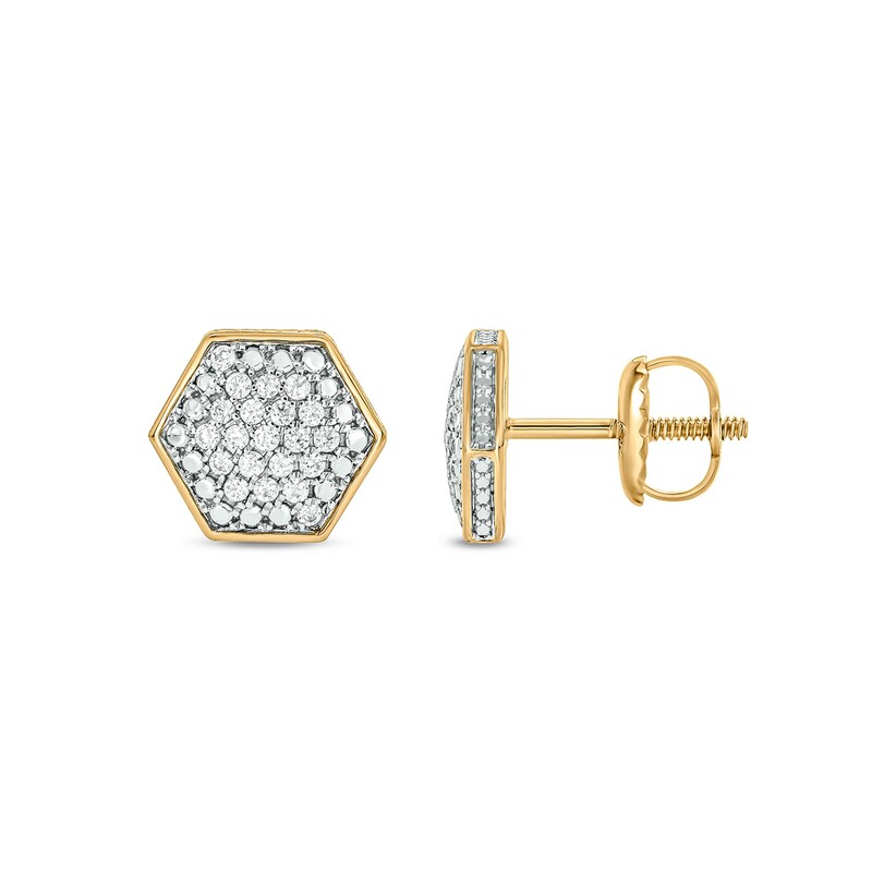 Men's 1/3 CT. T.W. Hexagonal Multi-Diamond Frame Stud Earrings in 10K Gold