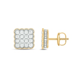 1 CT. T.W. Square Multi-Diamond Scallop Frame Stud Earrings in 10K Gold