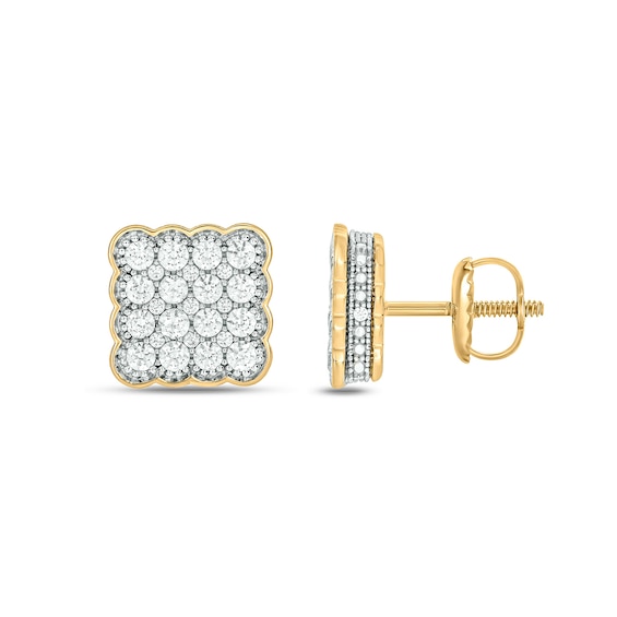 1 CT. T.w. Square Multi-Diamond Scallop Frame Stud Earrings in 10K Gold