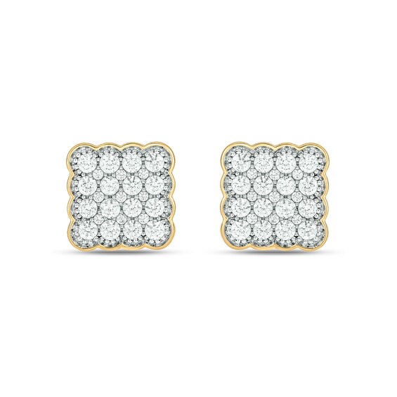 1 CT. T.w. Square Multi-Diamond Scallop Frame Stud Earrings in 10K Gold