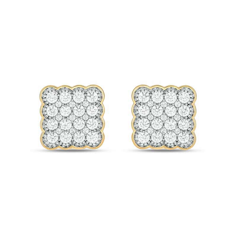 Main Image 2 of 1 CT. T.W. Square Multi-Diamond Scallop Frame Stud Earrings in 10K Gold