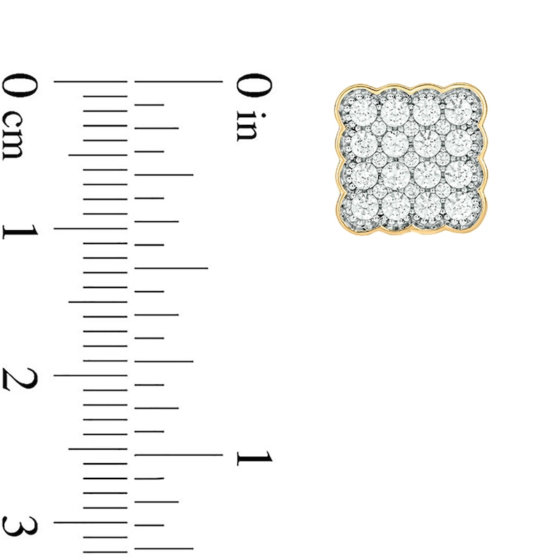 Main Image 3 of 1 CT. T.W. Square Multi-Diamond Scallop Frame Stud Earrings in 10K Gold