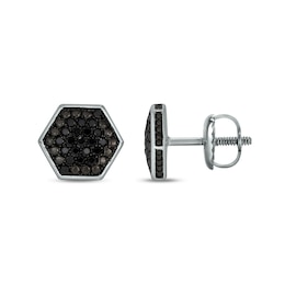 1/3 CT. T.W. Hexagonal Black Multi-Diamond Frame Stud Earrings in Sterling Silver