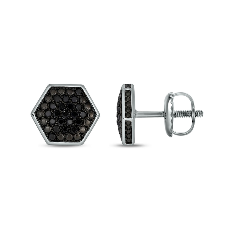 Main Image 1 of 1/3 CT. T.W. Hexagonal Black Multi-Diamond Frame Stud Earrings in Sterling Silver