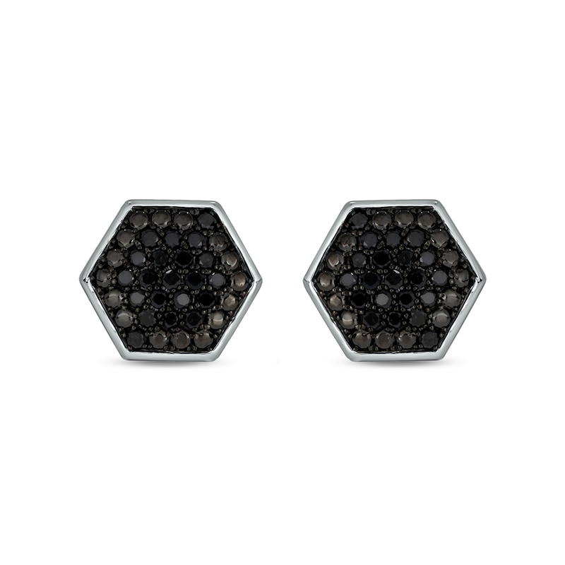 Main Image 2 of 1/3 CT. T.W. Hexagonal Black Multi-Diamond Frame Stud Earrings in Sterling Silver