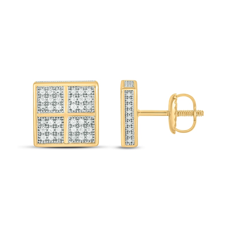 Men's 1/4 CT. T.W. Four Square Multi-Diamond Frame Stud Earrings in Sterling Silver with 14K Gold Plate