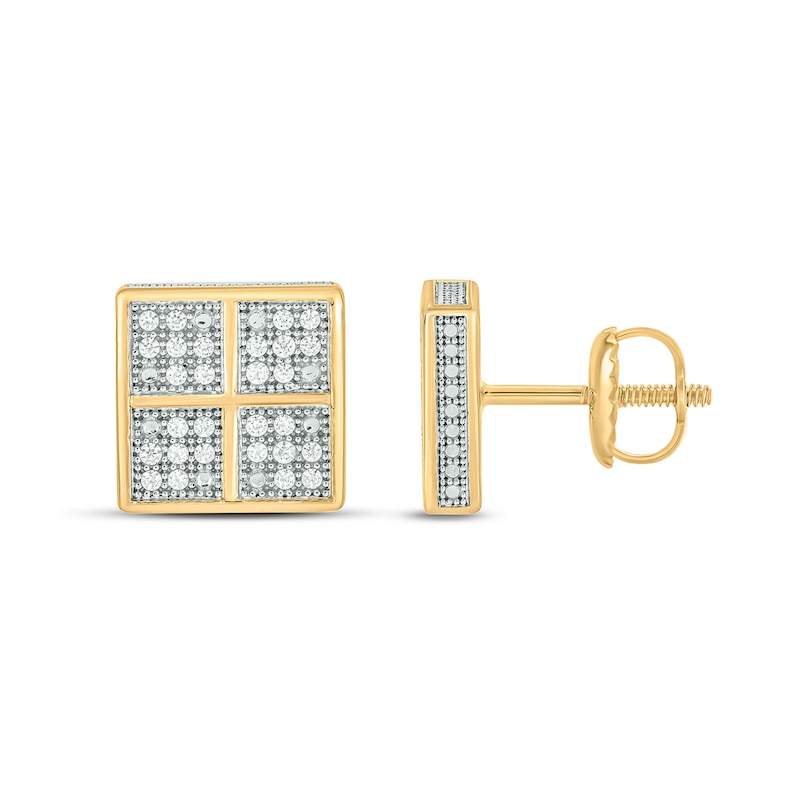 Men's 1/10 CT. T.W. Concave Square Multi-Diamond Stud Earrings in 10K Gold