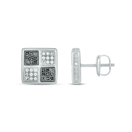 1/3 CT. T.W. Four Square Black and White Multi-Diamond Frame Stud Earrings in Sterling Silver