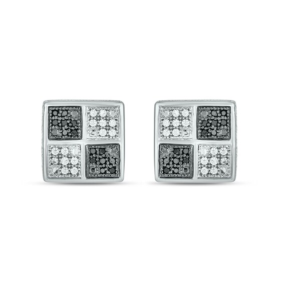 1/3 CT. T.w. Four Square Black and White Multi-Diamond Frame Stud Earrings in Sterling Silver