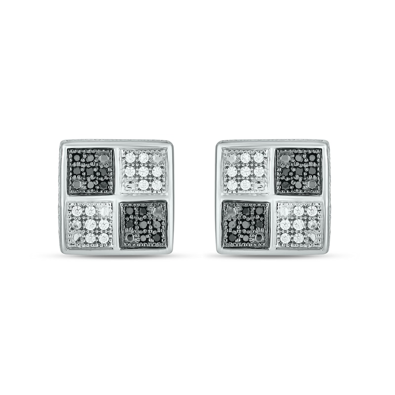 Main Image 2 of 1/3 CT. T.W. Four Square Black and White Multi-Diamond Frame Stud Earrings in Sterling Silver