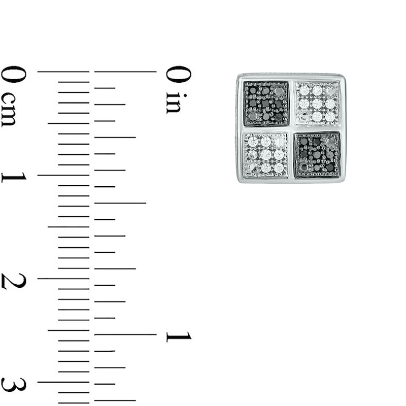 Main Image 3 of 1/3 CT. T.W. Four Square Black and White Multi-Diamond Frame Stud Earrings in Sterling Silver
