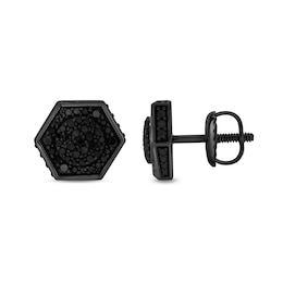 1/2 CT. T.W. Hexagonal Black Multi-Diamond Frame Stud Earrings in Sterling Silver with Black Rhodium