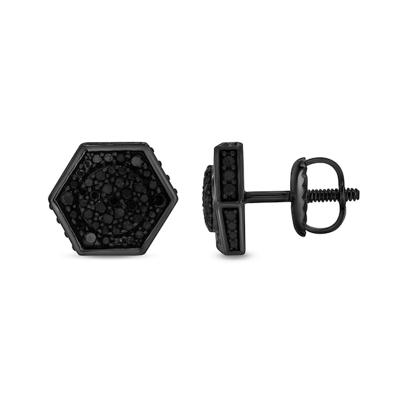 1/2 CT. T.w. Hexagonal Black Multi-Diamond Frame Stud Earrings in Sterling Silver with Black Rhodium