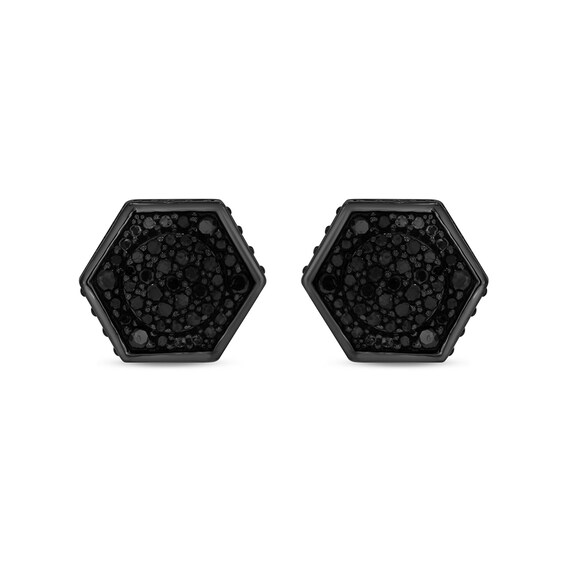 1/2 CT. T.w. Hexagonal Black Multi-Diamond Frame Stud Earrings in Sterling Silver with Black Rhodium