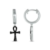 Thumbnail Image 1 of Men's 1/4 CT. T.W. Black Diamond Ankh Hoop Drop Earrings in Sterling Silver
