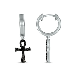 1/4 CT. T.W. Black Diamond Ankh Hoop Drop Earrings in Sterling Silver