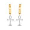 Thumbnail Image 2 of Men's 1/4 CT. T.W. Diamond Ankh Hoop Drop Earrings in Sterling Silver with 14K Gold Plate