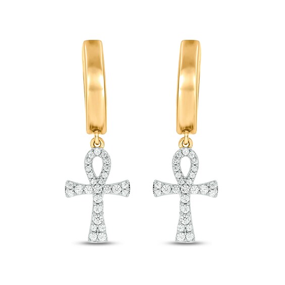 1/4 CT. T.w. Diamond Ankh Hoop Drop Earrings in Sterling Silver with 14K Gold Plate