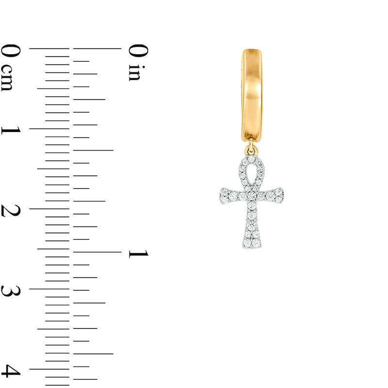 Main Image 3 of Men's 1/4 CT. T.W. Diamond Ankh Hoop Drop Earrings in Sterling Silver with 14K Gold Plate