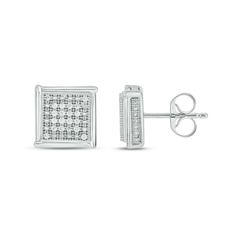 Men's 1/4 CT. T.W. Square Multi-Diamond Tapered Frame Stud Earrings in 10K White Gold