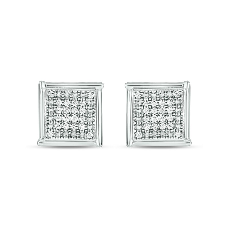 Men's 1/4 CT. T.W. Square Multi-Diamond Tapered Frame Stud Earrings in 10K White Gold