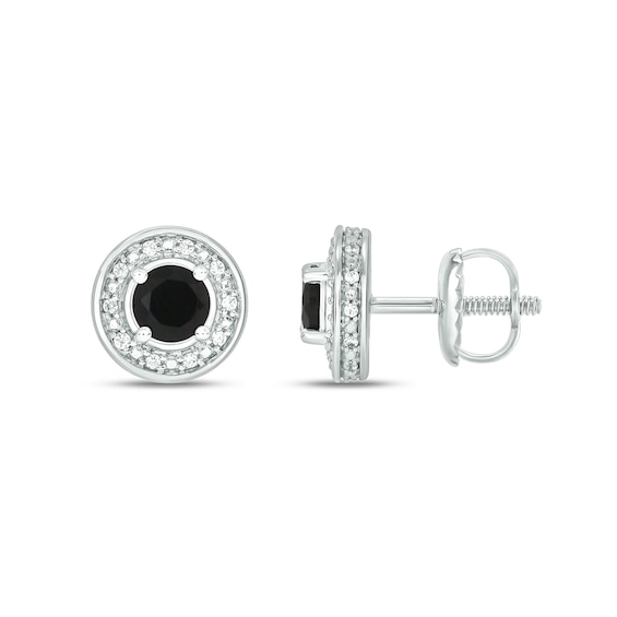 5.0mm Onyx and 1/5 CT. T.w. Diamond Frame Stud Earrings in Sterling Silver