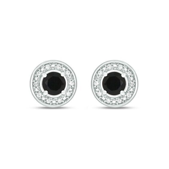 5.0mm Onyx and 1/5 CT. T.w. Diamond Frame Stud Earrings in Sterling Silver