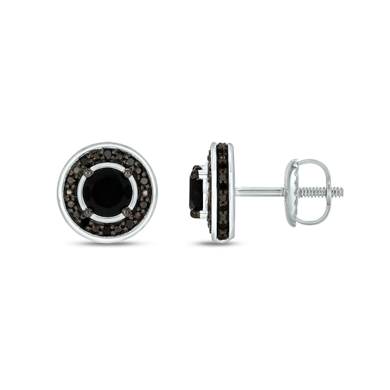 5.0mm Onyx and 1/5 CT. T.w. Black Diamond Frame Stud Earrings in Sterling Silver