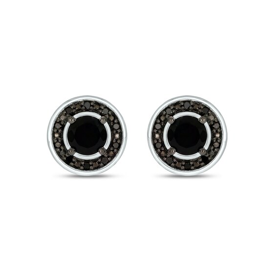 5.0mm Onyx and 1/5 CT. T.w. Black Diamond Frame Stud Earrings in Sterling Silver