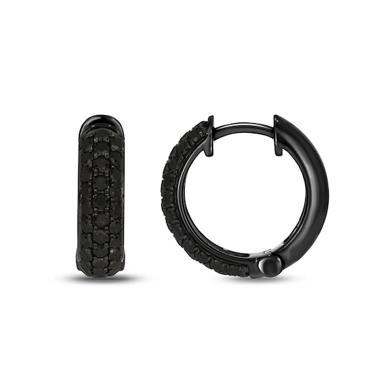 1 CT. T.w. Black Diamond Triple Row Huggie Hoop Earrings in Sterling Silver with Black Rhodium